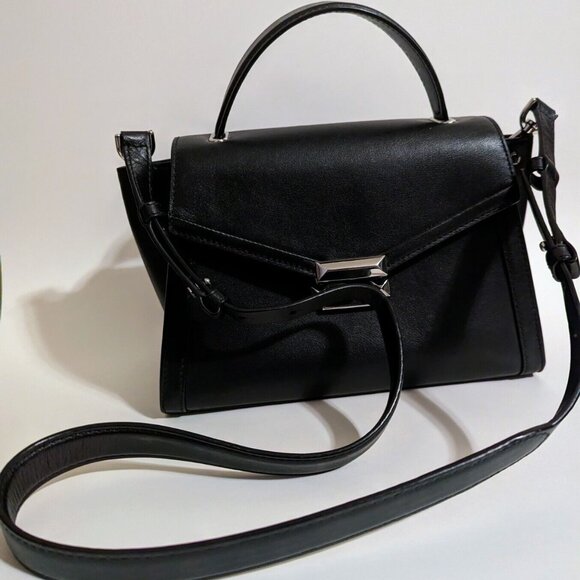 Michael Kors Whitney Leather Black Push Lock Satchel Crossbody Bag Medium Size - Picture 2 of 2